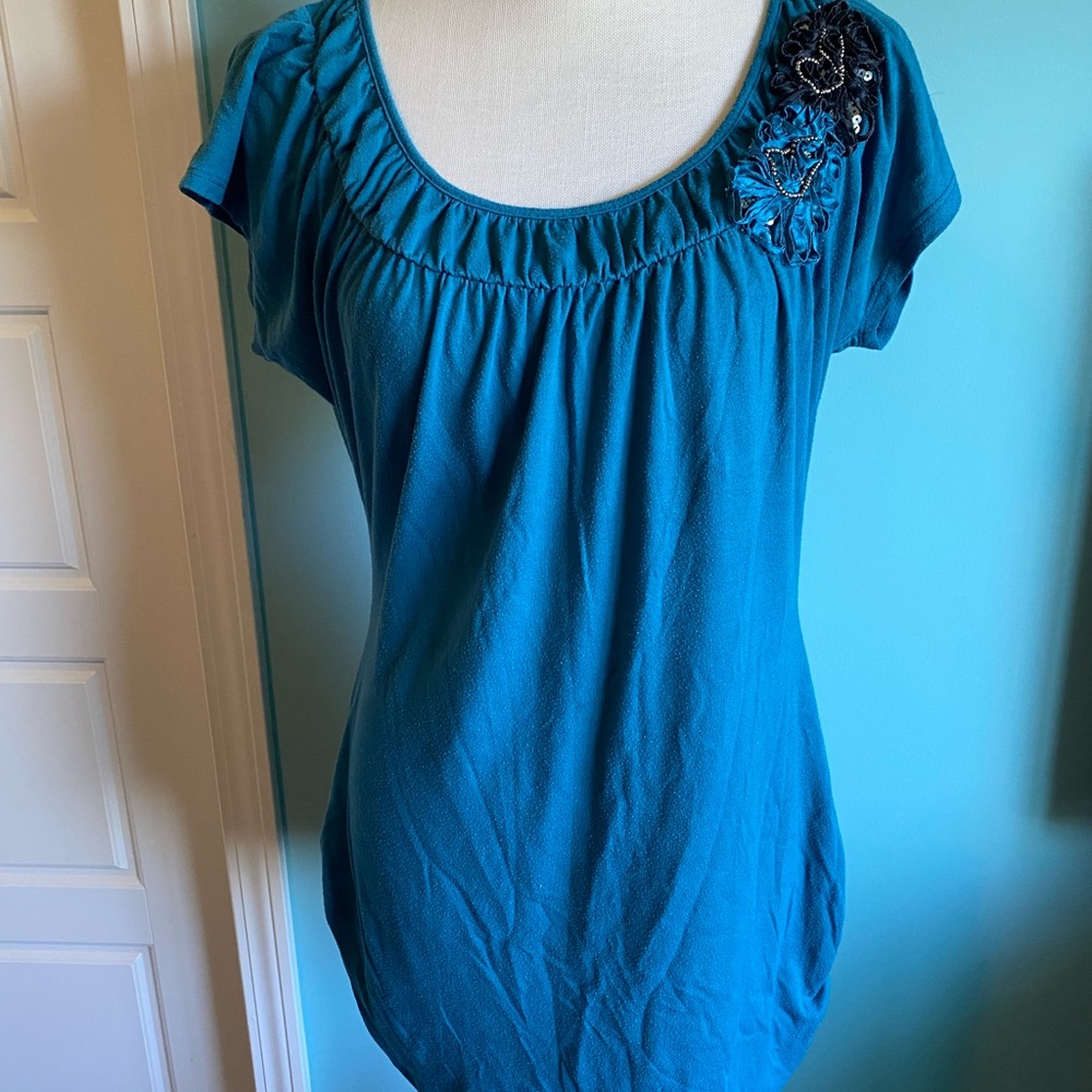 Maurices Turquoise Blouse with Flowers